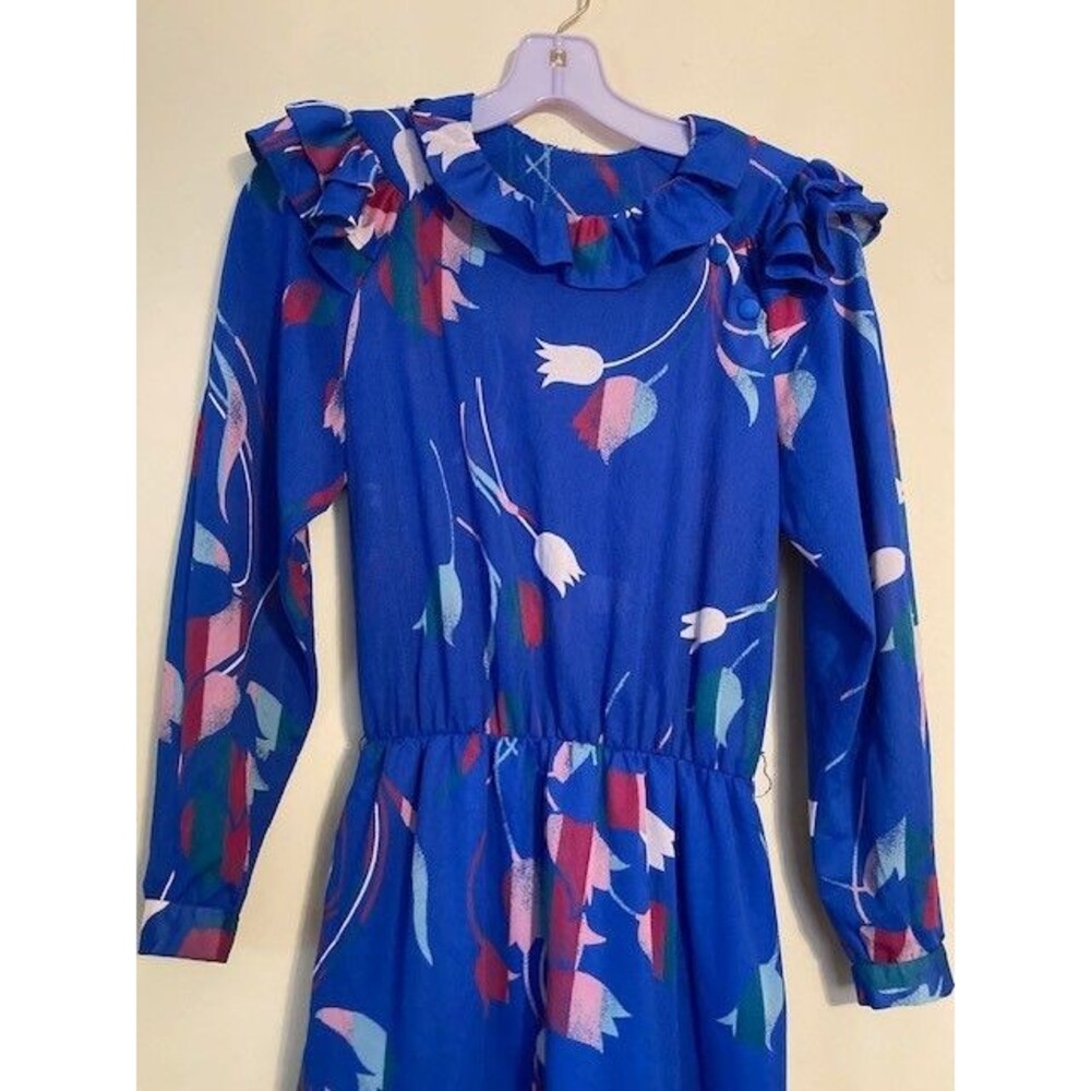 Granada Night Gown Blue Floral Design Zipper In Front - Size M - MADE IN USA